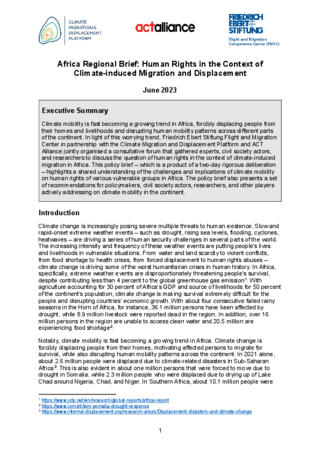 Africa regional brief: Human rights in the context of cimate-induced migration and displacement